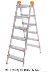 ÇİFT ÇIKIŞLI MERDİVEN 6+6 GRİ BASAMAK PERİLLA